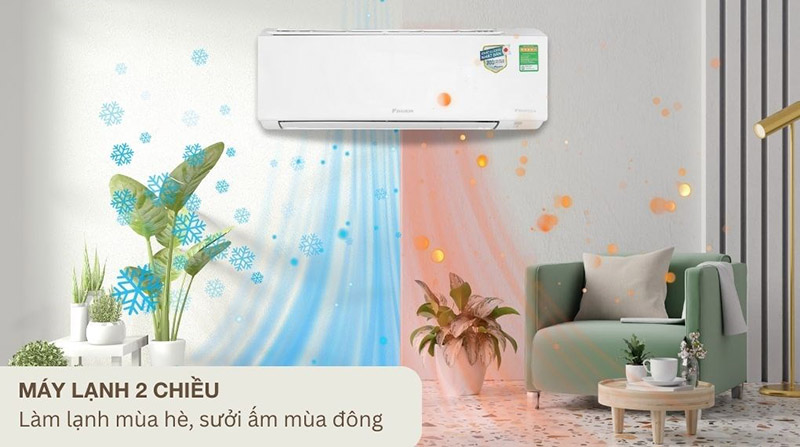 Điều hòa 2 chiều Daikin Inverter 2HP FTHF50VAVMV có chức năng làm lạnh và sưởi ấm