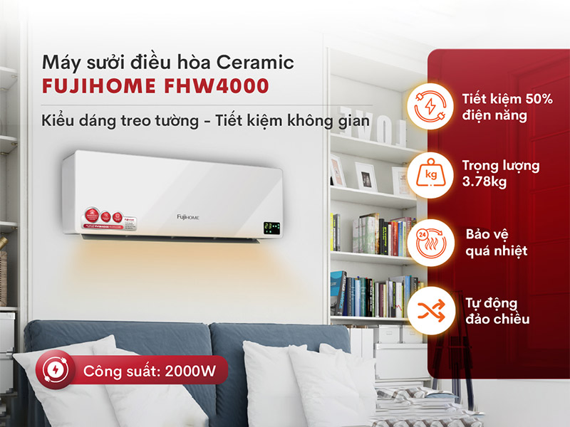 Quạt sưởi điều hòa treo tường Fujihome FHW4000