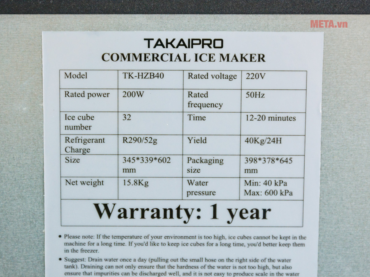 Máy làm đá viên Takai Pro TK-HZB40 công suất 40 kg/ngày