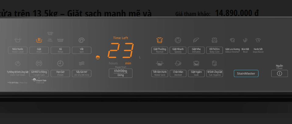 Máy giặt Panasonic NA-FD135X3BV sử dụng bảng điều khiển song ngữ Anh - Việt