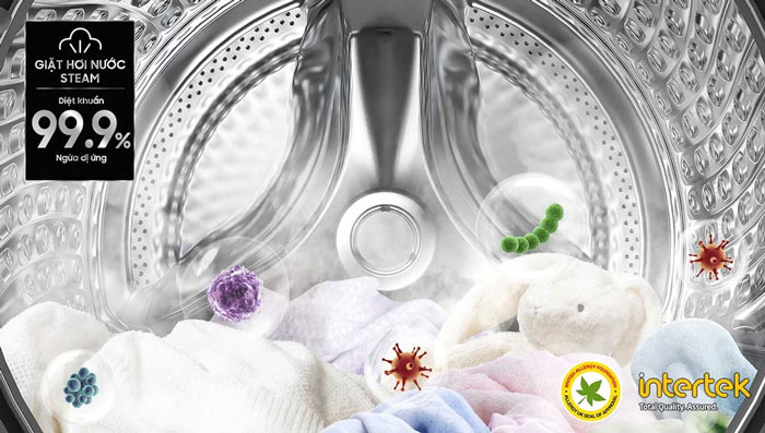 Công nghệ giặt hơi nước Hygiene Steam giúp tiêu diệt 99,9% vi khuẩn