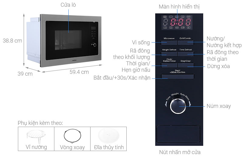 Cấu tạo của lò vi sóng có nướng lắp âm Hafele HM-B38A (535.34.000) 