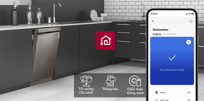 Máy rửa bát LG TrueSteam LDT14BLA4 được trang bị nhiều tính năng thông minh