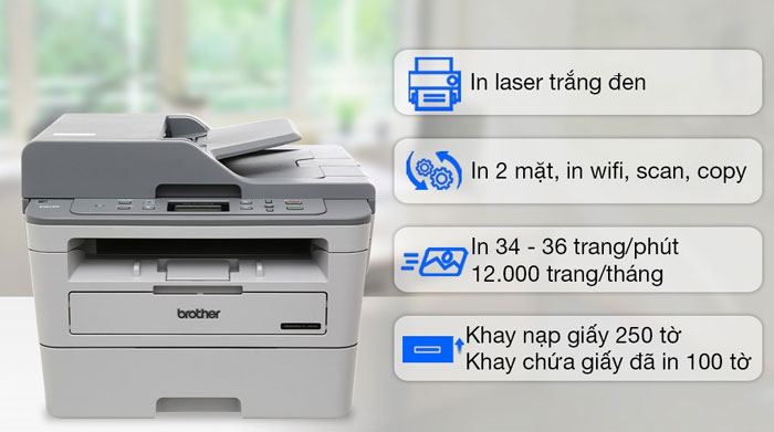 Máy in laser trắng đen Brother DCP B7535DW là sản phẩm đa chức năng vô cùng tiện ích