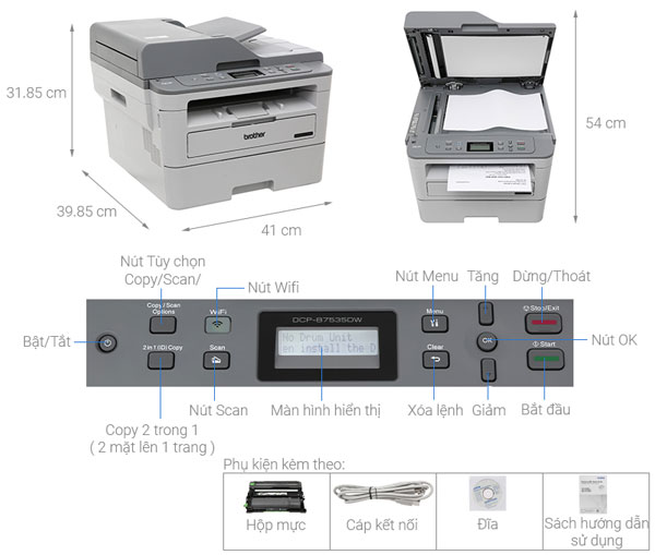 Cấu tạo của máy in laser trắng đen Brother DCP B7535DW