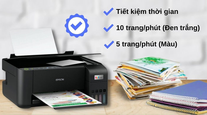 Máy in Epson L3210 có tốc độ in mạnh mẽ, tiết kiệm thời gian hiệu quả