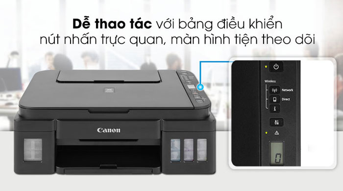 Bảng điều khiển của máy in phun màu Canon Pixma G3010 đơn giản, dễ thao tác