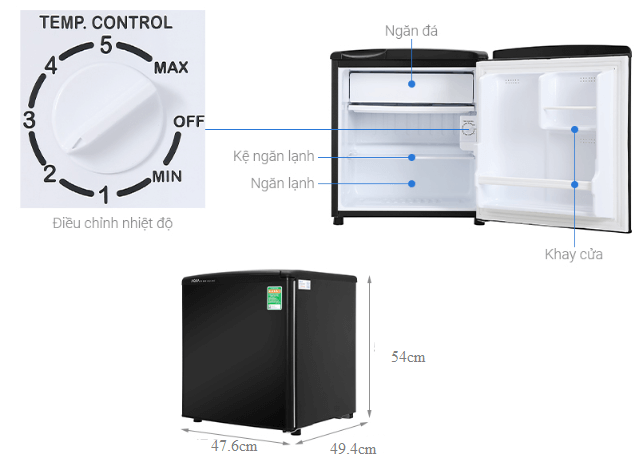 Cấu tạo tủ lạnh AQUA 50 llít AQR-D59FA (BS) 