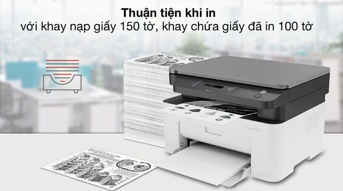 Máy in đa chức năng HP Laserjet Pro MFP M135W còn sở hữu khay chứa giấy lớn