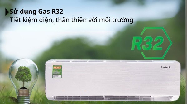 Máy lạnh Reetech 1HP RT9-TB-BT/RC9-TB-BT sử dụng gas R32 thân thiện với môi trường