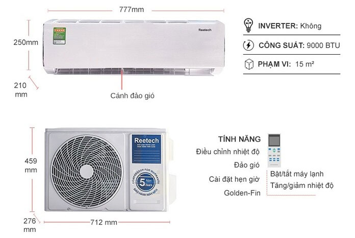 Kích thước của máy lạnh Reetech 1HP RT9-TB-BT/RC9-TB-BT