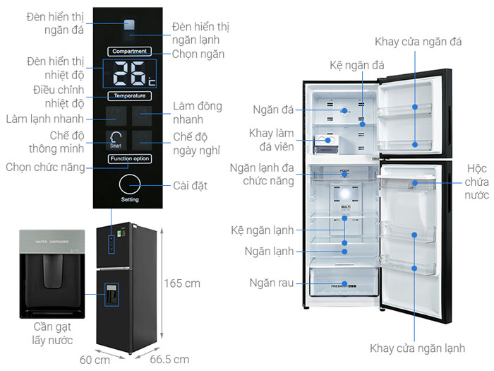 Cấu tạo của Tủ lạnh AQUA Inverter 318 lít AQR T369FA WGB