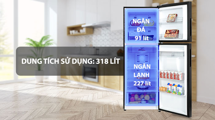 Tủ lạnh AQUA T369FA có dung tích 318 lít đáp ứng nhu cầu dùng cho nhiều gia đình