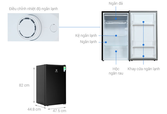 Kích thước, cấu tạo của Tủ lạnh Electrolux 94 lít EUM0930BD VN