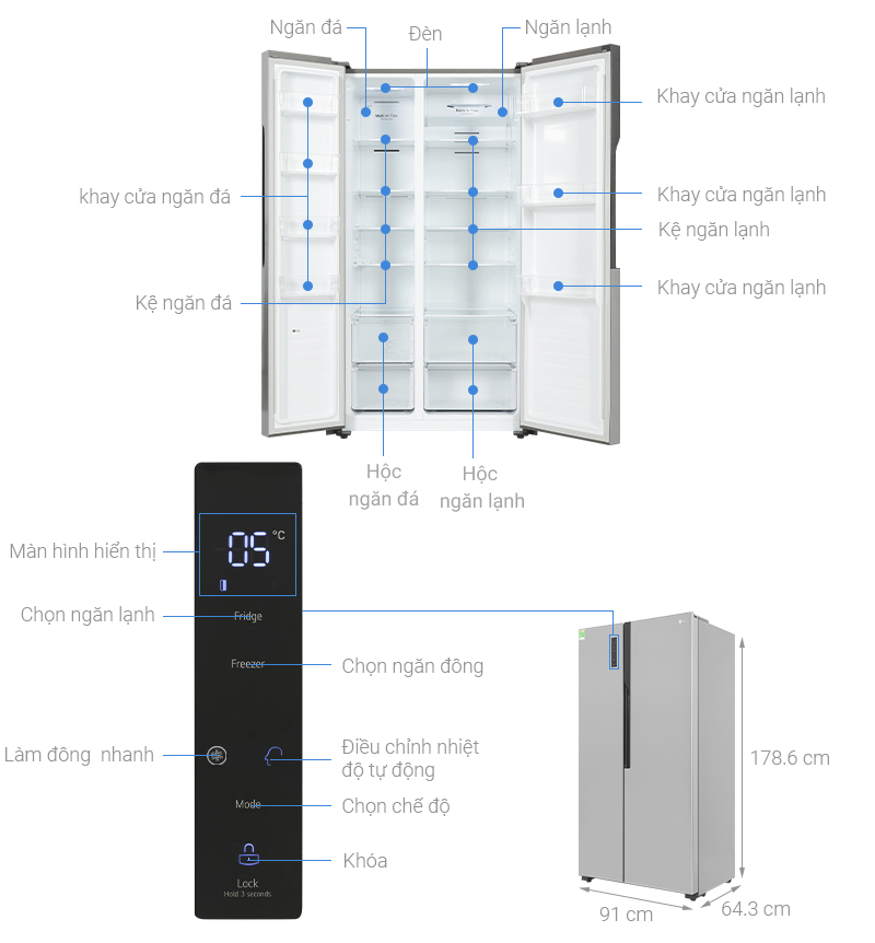 Tổng quan tủ lạnh LG Inverter 519 lít GR-B256JDS