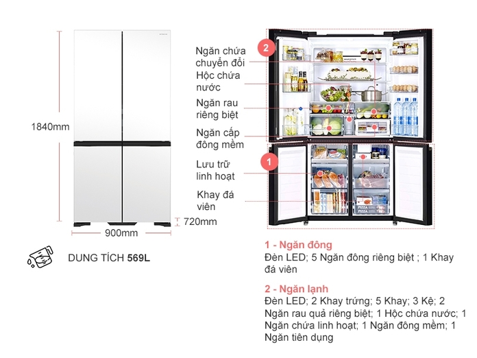 Tổng quan tủ lạnh Hitachi Inverter 569 lít R-WB640VGV0X (MGW)