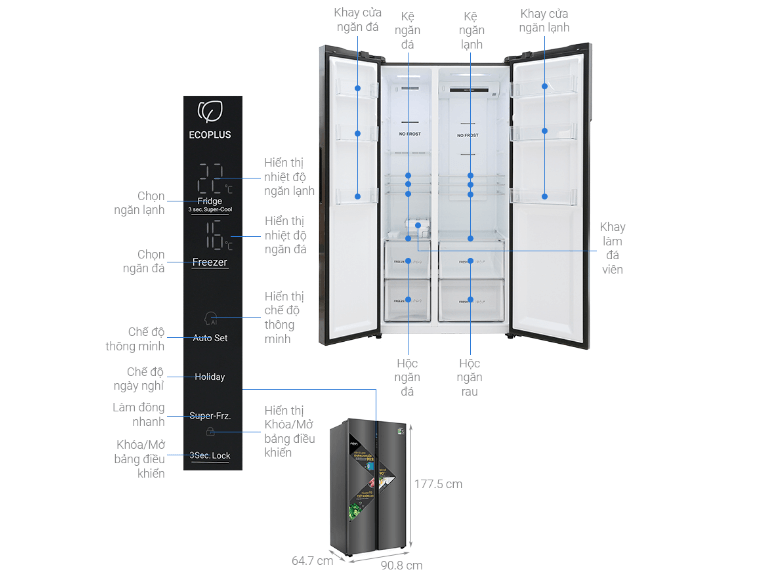 Cấu tạo tủ lạnh AQUA Inverter 541 lít AQR-S541XA (SG)