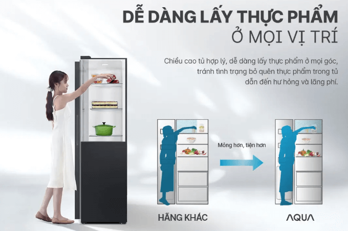 Tủ lạnh AQUA AQR-S541XA(BL) có thiết kế tiện lợi, dễ dàng lấy thực phẩm