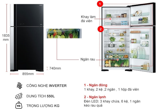 Cấu tạo cơ bản của tủ lạnh Hitachi 550 lít R FG690PGV7X GBK