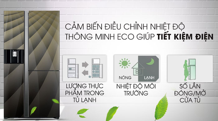 Tủ lạnh side by side R-FM800XAGGV9X được trang bị công nghệ Inverter và chế độ Eco giúp tiết kiệm điện