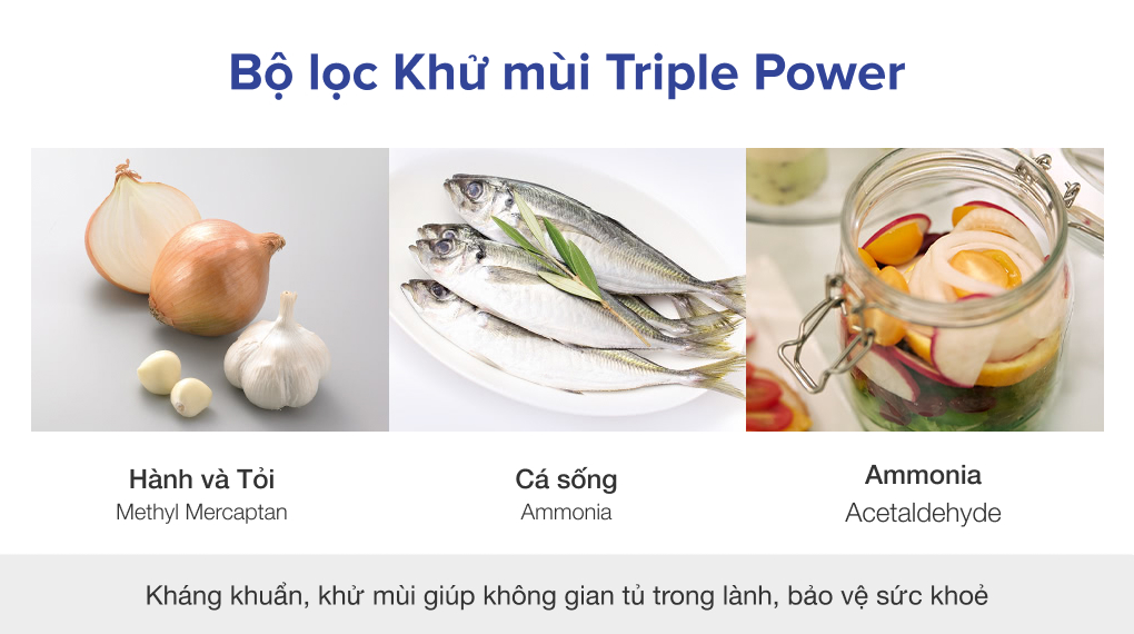 Công nghệ khử mùi, diệt khuẩn Triple Power giữ môi trường trong lành cho tủ lạnh