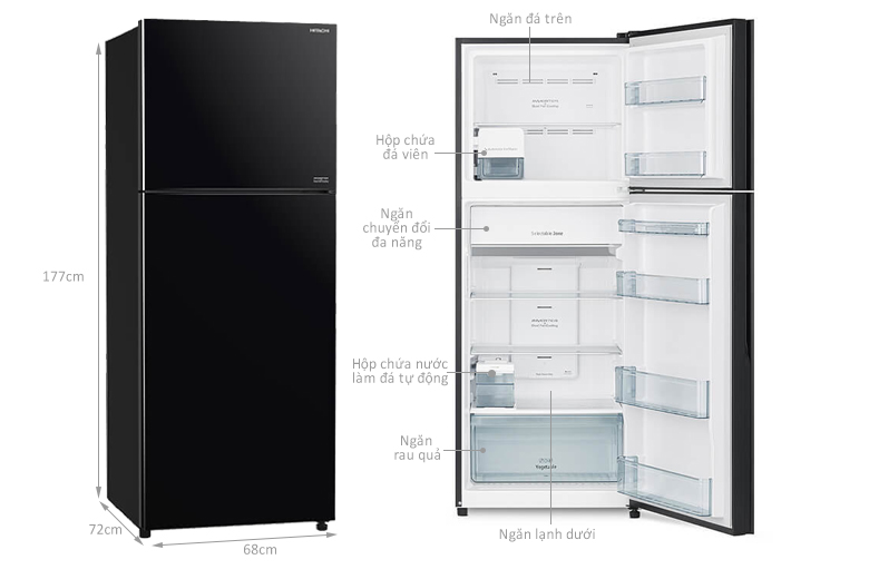 Tổng quan tủ lạnh Hitachi Inverter 390 lít R-FVY510PGV0 (GBK)