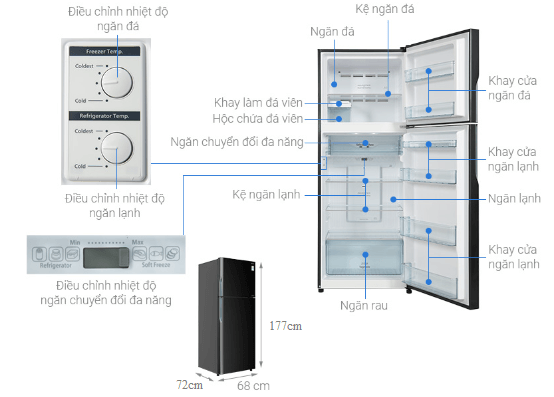 Cấu tạo của tủ lạnh Hitachi Inverter 406 lít R-FVX510PGV9(GBK)
