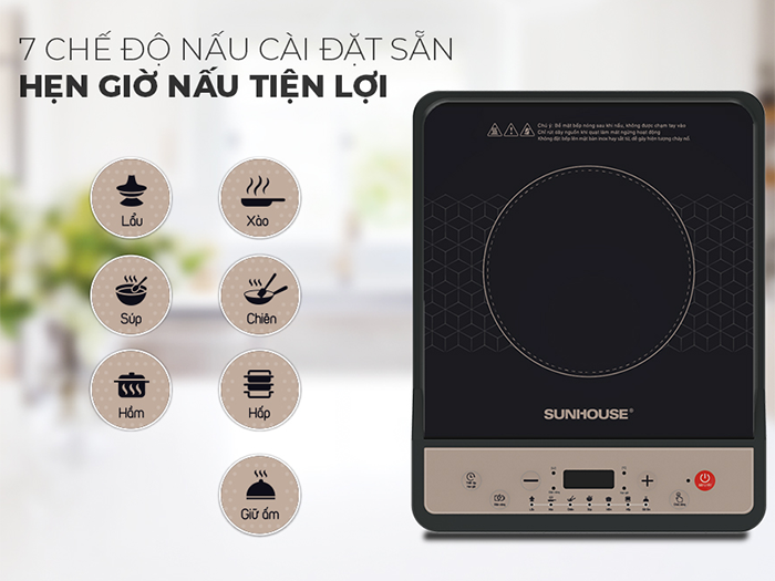 Bếp từ có 7 chế độ nấu cài đặt sẵn 