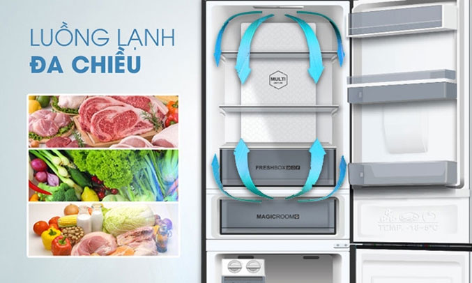 tủ lạnh AQUA IW378EB có hệ thống làm lạnh đa chiều