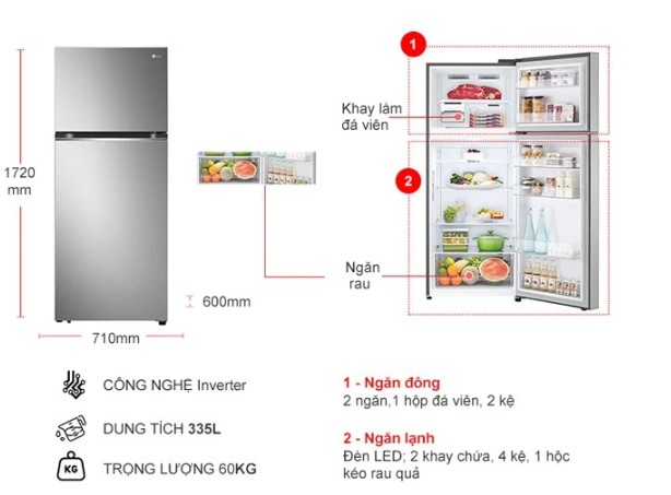 Tổng quan tủ lạnh LG Inverter 335 lít GN-M332PS