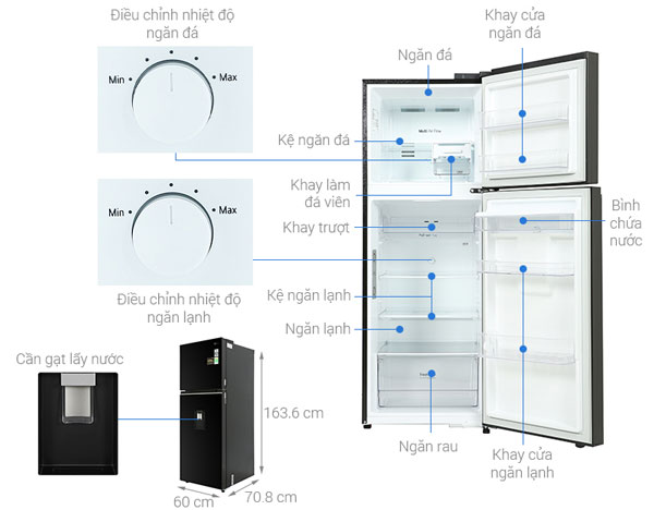 Cấu tạo của Tủ lạnh LG Inverter 314 lít GN D312BL