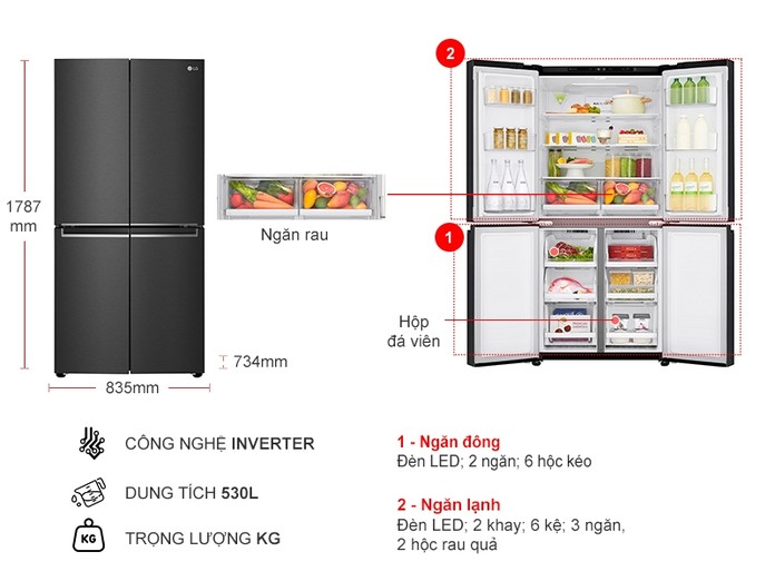 Tổng quan tủ lạnh LG Inverter 530 lít GR-B53MB màu đen