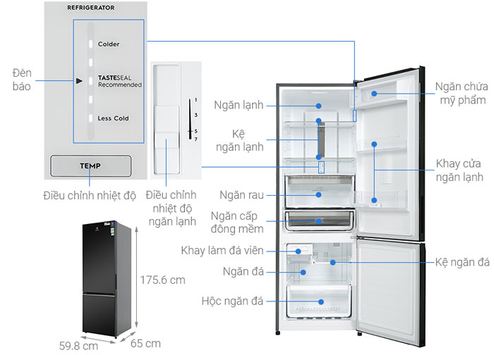 Cấu tạo tủ lạnh Electrolux Inverter 335 lít EBB3702K H 