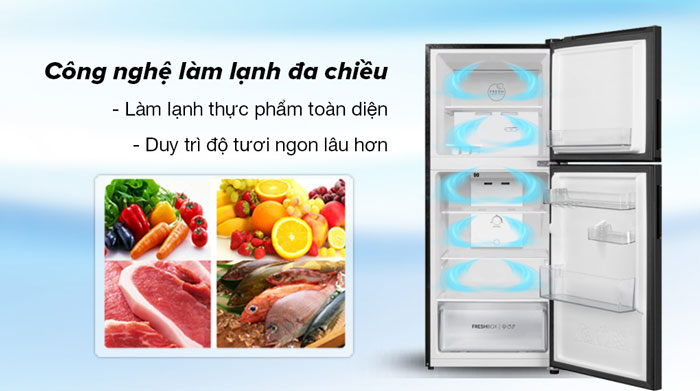 tủ lạnh AQUA Inverter 189 lít AQR T220FA FB sử dụng công nghệ làm lạnh đa chiều