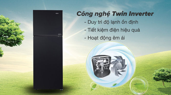 Tủ lạnh 2 cánh AQUA Inverter AQR-T376FA(FB) được áp dụng công nghệ Twin Inverter 