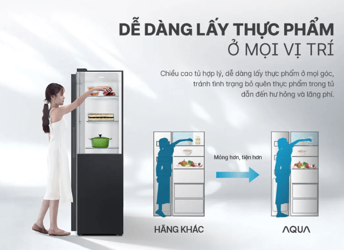 Tủ lạnh AQUA AQR-SW541XA(BL) sở hữu thiết kế side by side hiện đại dễ dàng lấy thực phẩm