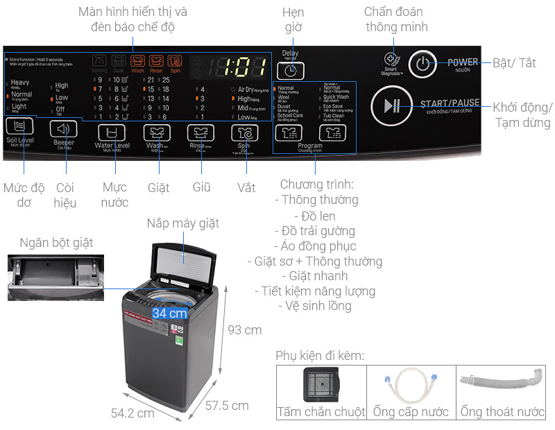 Máy giặt LG TurboDrum Inverter 9kg T2109VSAB