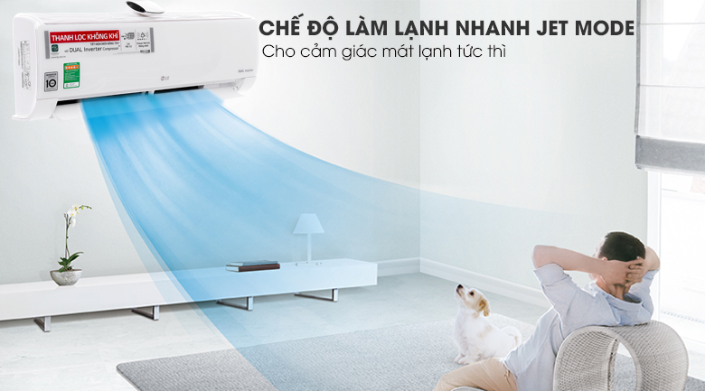 Chế độ làm lạnh Jet Cool hiện đại cho phép máy lạnh LG V10AP có thể làm mát nhanh và sâu 