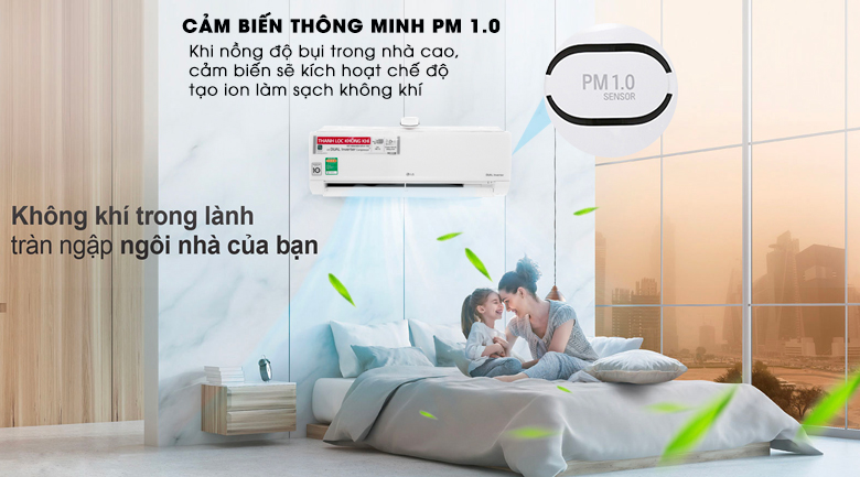 Trên dàn lạnh của điều hòa LG Inverter V10AP có thiết bị cảm biến bụi thông minh PM1.0 