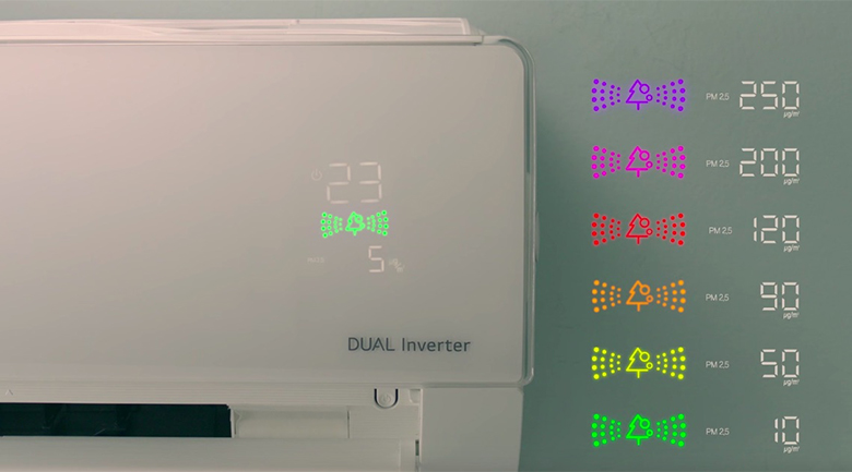 Màn hình LED hiển thị nhiệt độ được tích hợp trên dàn lạnh điều hòa LG Inverter V10AP