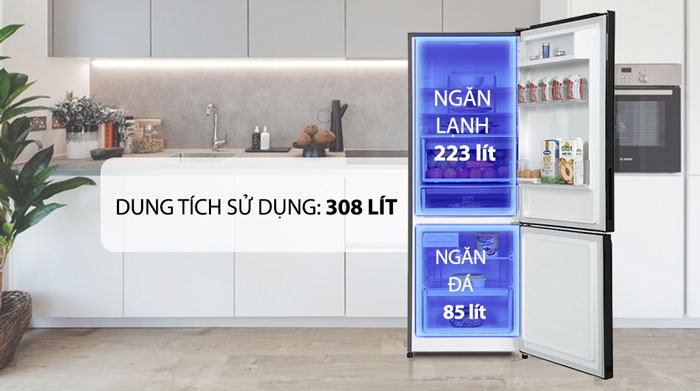 Electrolux Inverter 308 lít EBB3402K được trang bị dung tích sử dụng là 308 lít