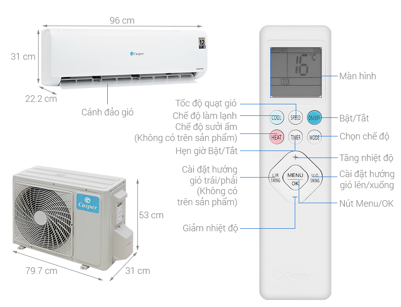 Tổng quan điều hòa Casper Inverter 1 chiều 2HP TC-18IS36