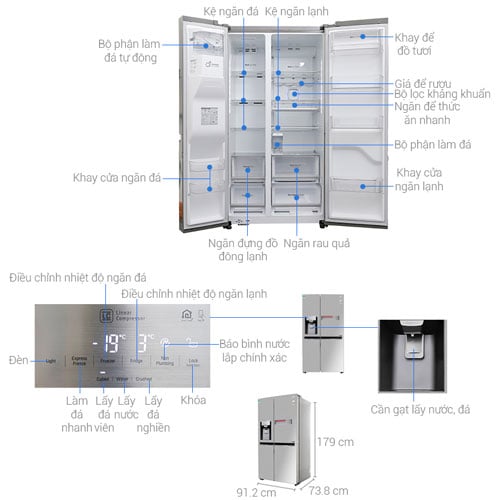 Cấu tạo của tủ lạnh LG Inverter 601 lít GR D247JS