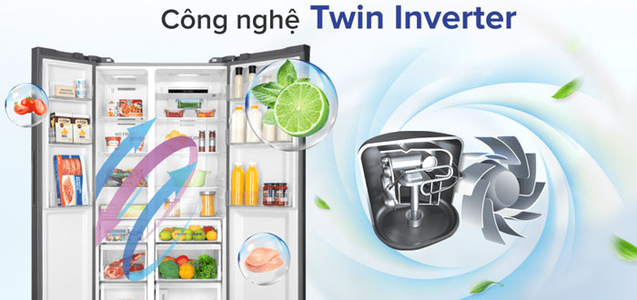 Tủ lạnh side by side AQR-IG696FS của AQUA còn được trang bị công nghệ Inverter