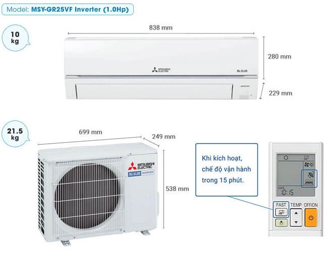 Tổng quan máy lạnh Mitsubishi Electric Inverter 1HP MSY/MUY-GR25VF