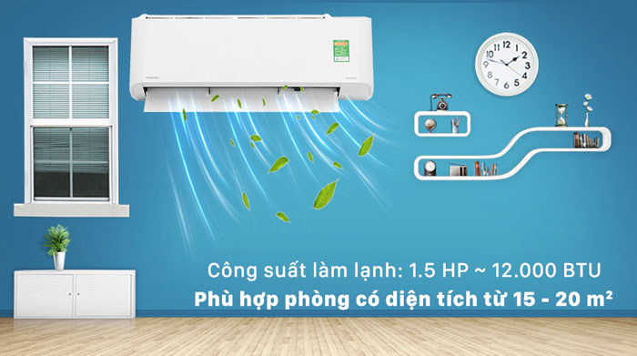 Máy lạnh RAS H13L3KCVG V của Toshiba được trang bị công suất làm lạnh là 12.000 BTU