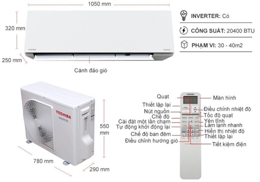 Tổng quan máy lạnh Toshiba Inverter 2,5HP RAS-H24E2KCVG-V