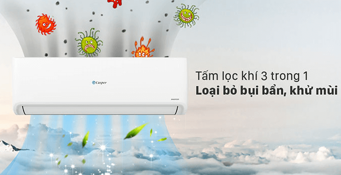 Máy lạnh Casper Inverter 2,5HP GC-24IS32 được trang bị tấm lọc khí 3 trong 1