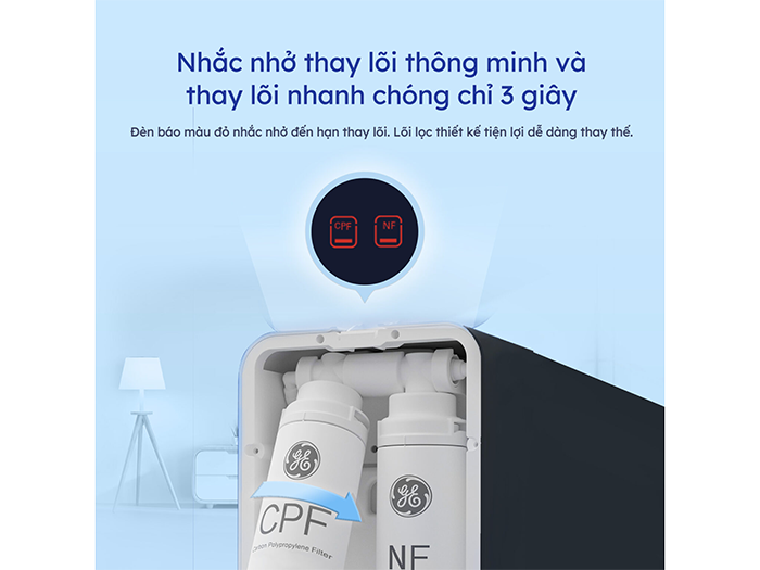 Máy có chức năng nhắc nhở thay lõi lọc 