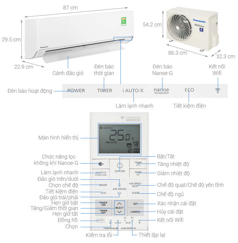 Tổng quan điều hòa Panasonic 1 chiều Inverter 11.900BTU CU/CS-U12ZKH-8